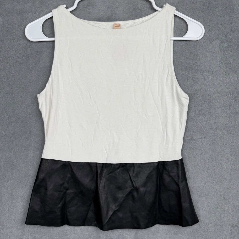 Anthropologie BAILEY 44 White Black Faux Leather‎ Peplum Tank Top Womens Size S
